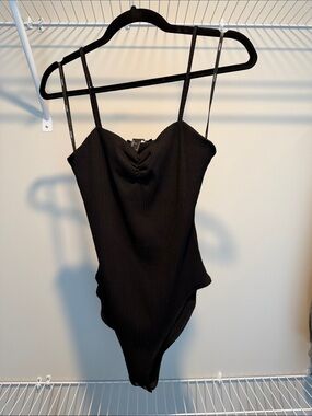 Black Ribbed V‑Neck Bodysuit